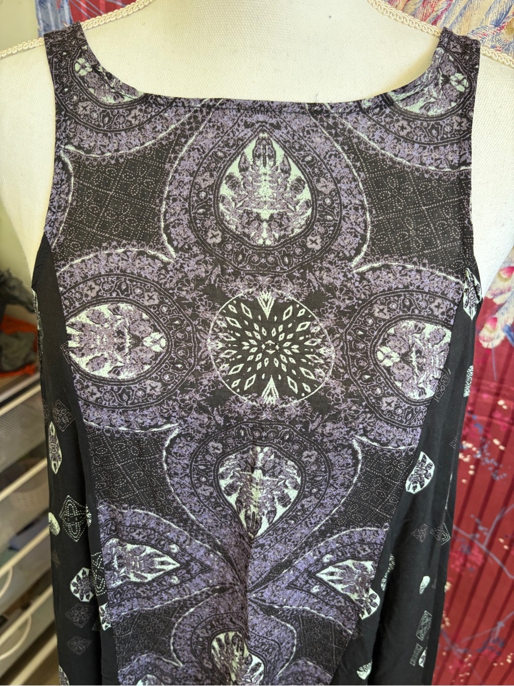 Free People Black & Purple Medallion Swing Mini Dress/Tunic - Picture 2 of 6